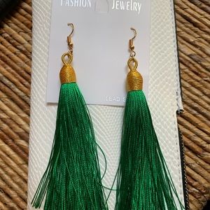 Emerald green fringe earrings
